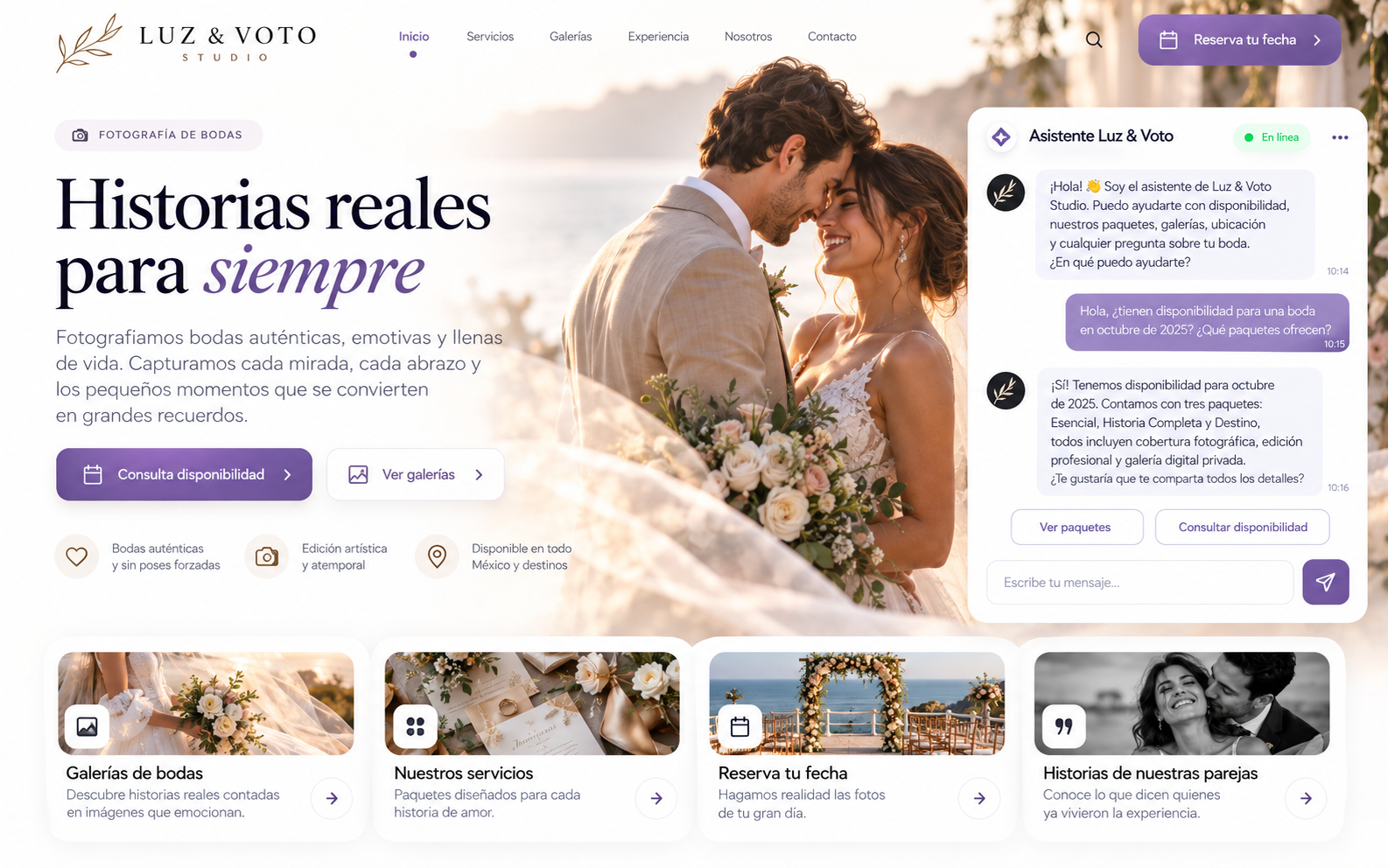 Web de fotografía Luz y Voto con asistente IA