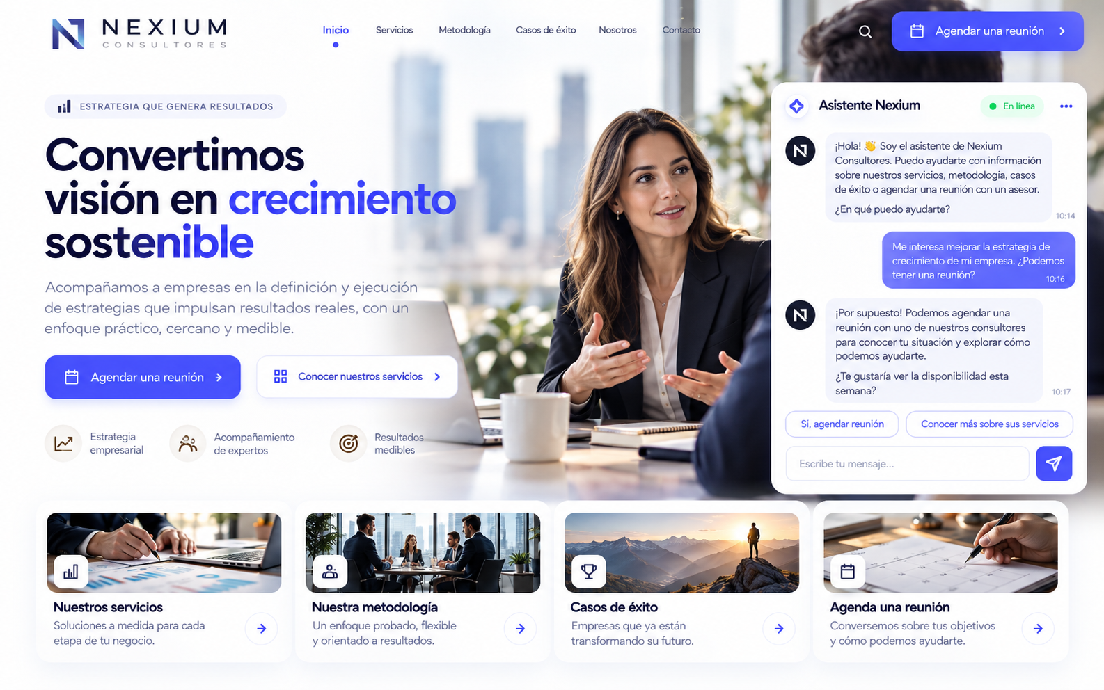 Web corporativa de Nexium Consultores con asistente IA
