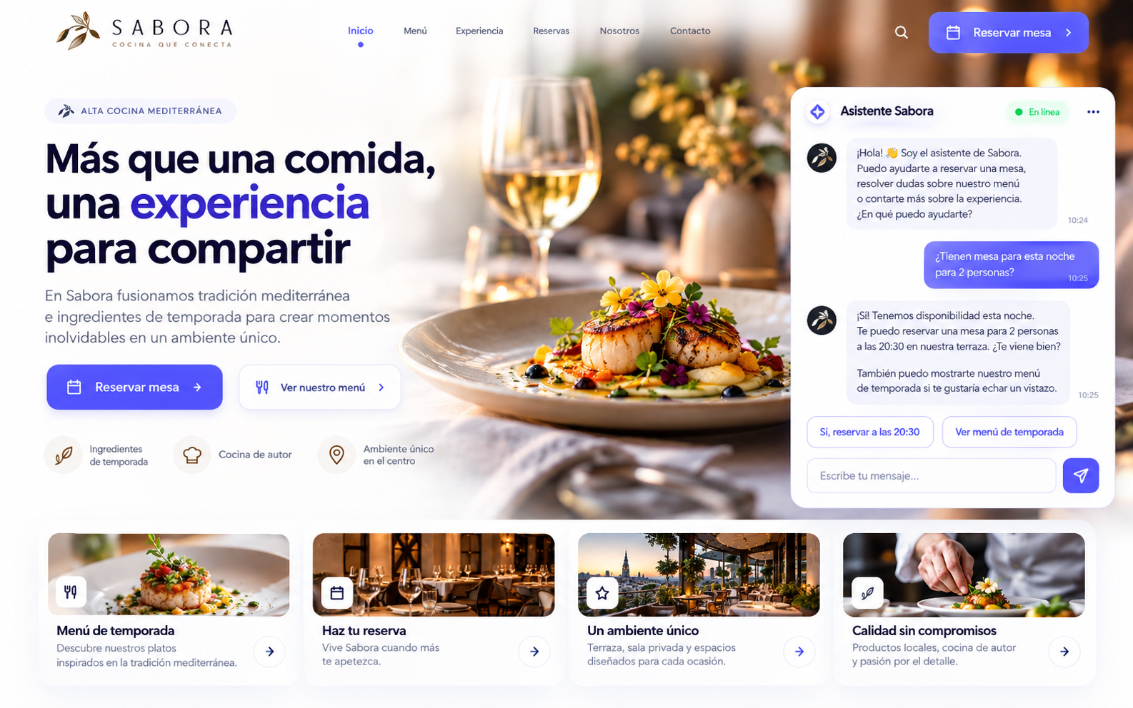 Web de restaurante Sabora con asistente IA